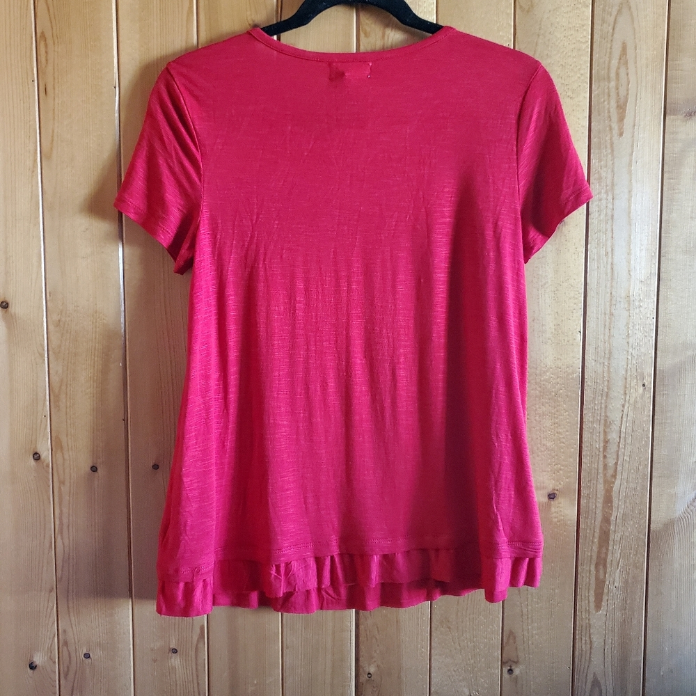 Style & Co Red Ruffled Hem Top - Picture 3 of 4